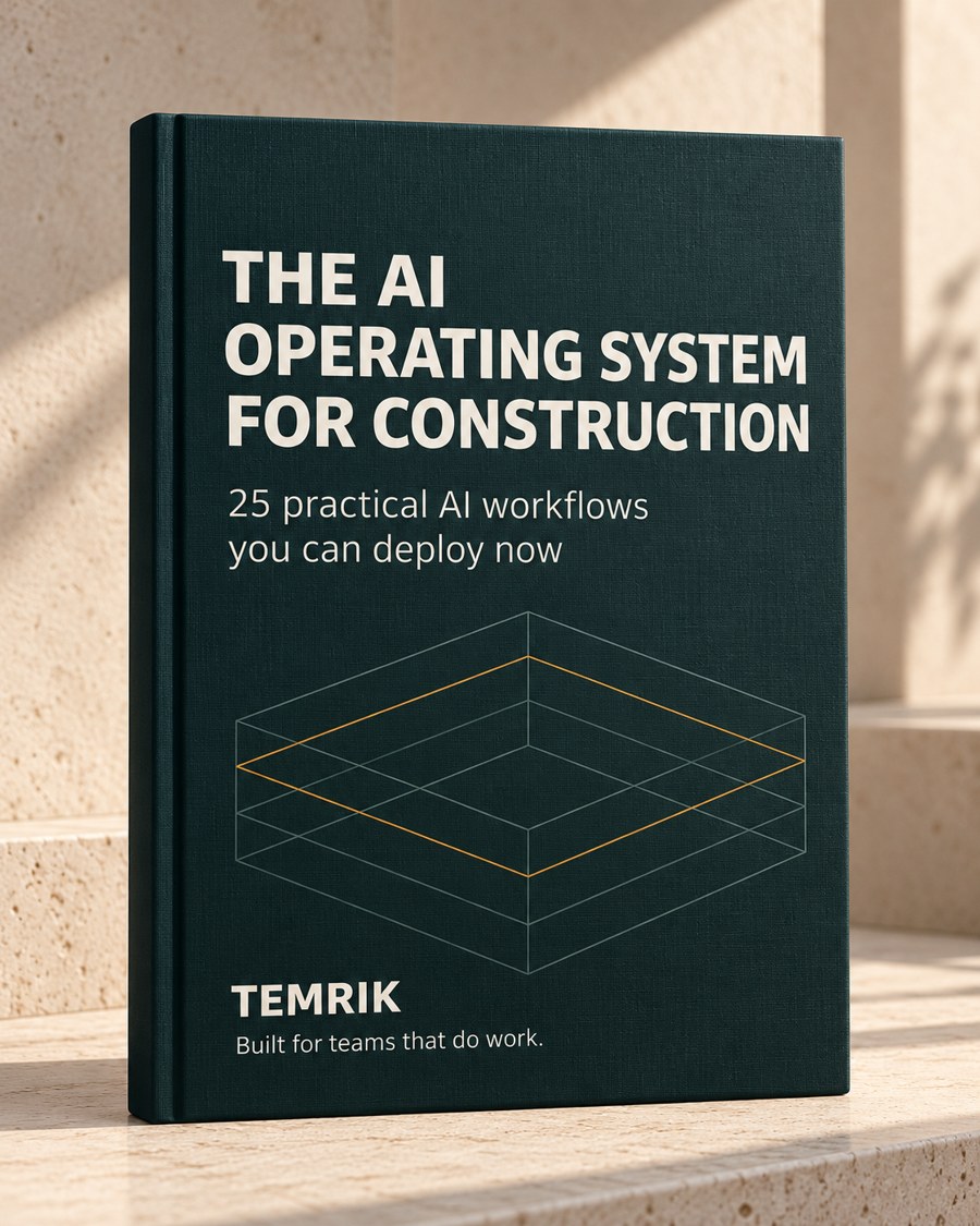 TEMRIK’s The AI Operating System for Construction, shown as a premium hardback book