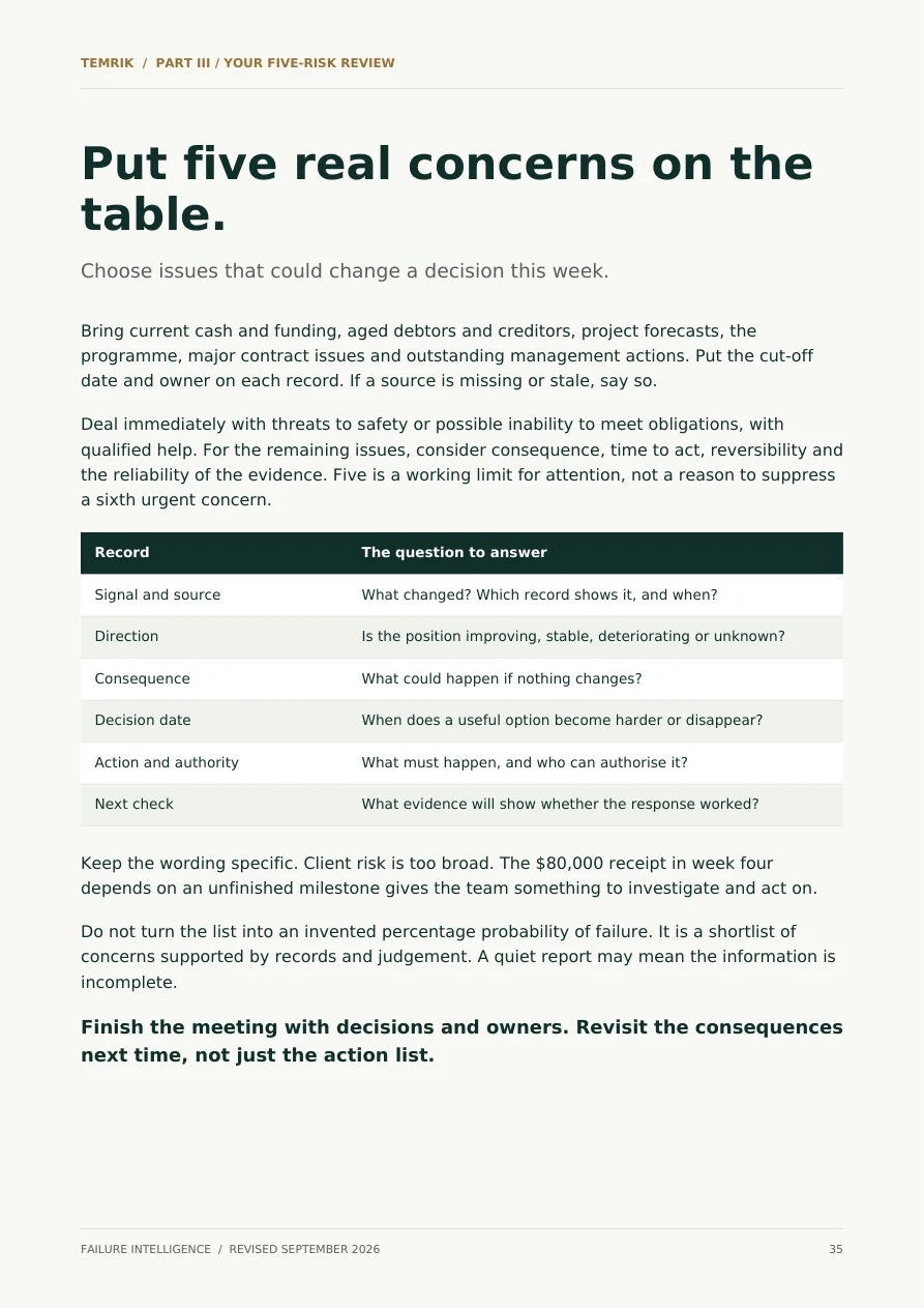 Actual ebook page 35: Your five-risk review